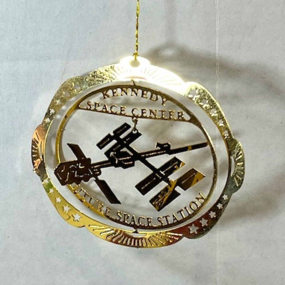 Kennedy Space Center Future Space Station Brass Gold Finish Christmas Ornament